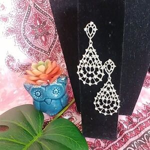 Silver with Crystal Rhinestone Teardrop Dangle Earrings